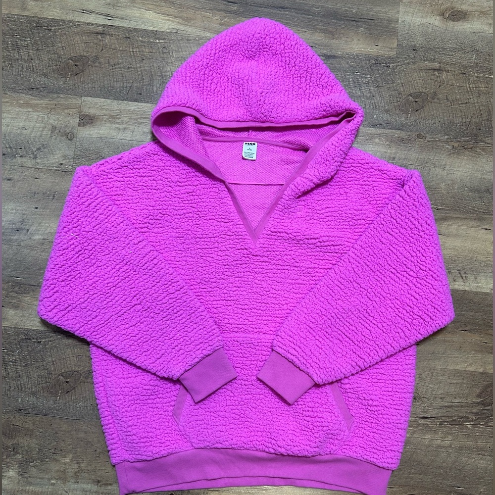 PINK Victoria's Secret Pink Berry Sherpa Hooded Sweatshirt Pullover Oversized M